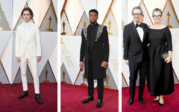 Timothee Chalamet, Chadwick Boseman y Gary Oldman con su esposa. FOTOS AFP, Timothee Chalamet, Chadwick Boseman y Gary Oldman con su esposa. FOTOS AFP,