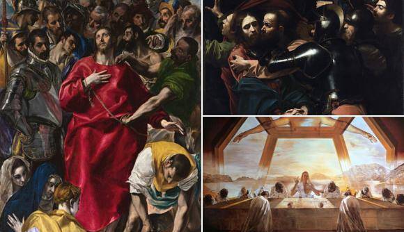 Estas tres obras están ubicadas en: La del Greco en la catedral de Toledo en España a la izquierda. La derecha superior, de Caravaggio, en la Galería Nacional de Irlanda y abajo, la de Dalí, en la Galería Nacional de Arte en Washington, Estados Unidos.