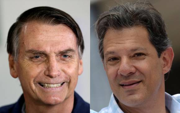 Jair Bolsonaro y Fernando Haddad, candidatos a la presidencia de Brasil. FOTO: REUTERS