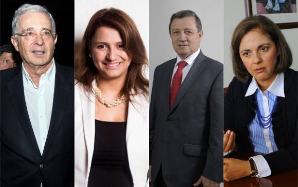 Los candidatos a la presidencia del Senado, de izquierda a Derecha: Álvaro Uribe; Paola Holguín, Ernesto Macías y María del Rosario Guerra. FOTOS colprensa