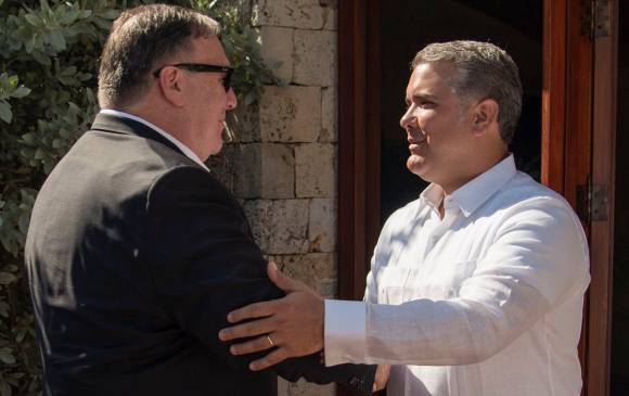 Mike Pompeo, secretario de Estado de Estados Unidos, junto al presidente Iván Duque. FOTO: COLPRENSA
