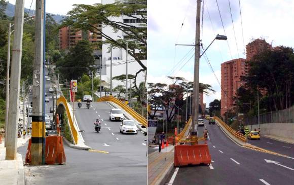 Estos dos postes en la vía denunciados por Juan Álvarez quedan ubicados en la transversal Superior, con la loma de El Tesoro y el Mall del Este. El primero ya fue retirado, el segundo se espera que sea removido en los próximos días. FOTO Jaime Pérez y @juanc_alvarezva