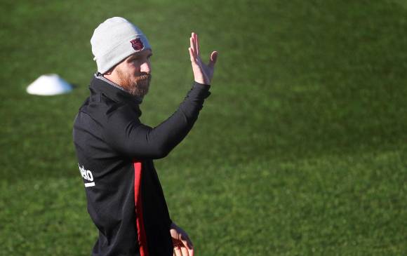 Lionel Messi en un entrenamiento del Barcelona. FOTO EFE