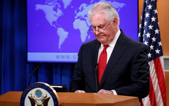 Rex Tillerson regresó a su país ayer para notificarse de su despido y permanecerá en el cargo hasta el 31 de marzo. FOTO afp