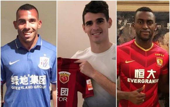 Carlos Tévez, Óscar y el colombiano Jackson Martínez se dejaron tentar del fútbol chino. FOTOS Tomadas de Twitter