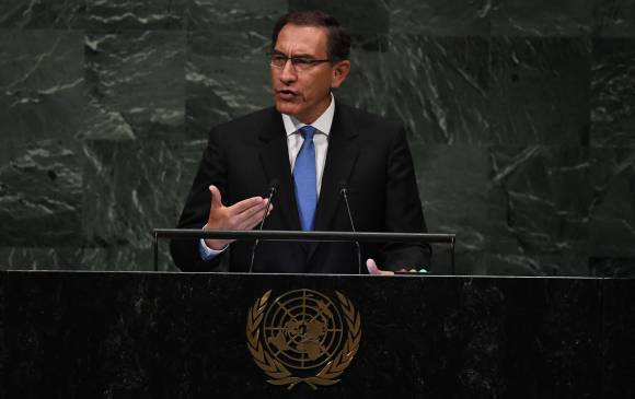 Martín Vizcarra, presidente de Perú, durante su intervención en la Asamblea General de las Naciones Unidas. FOTO: AFP