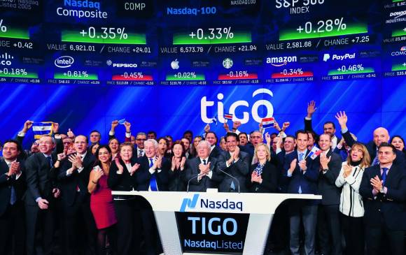 Millicom se estrenó en la Bolsa de Nueva York, bajo el nombre Tigo. Los ejecutivos de la compañía señalaron como histórico este momento. FOTO cortesía tigoune