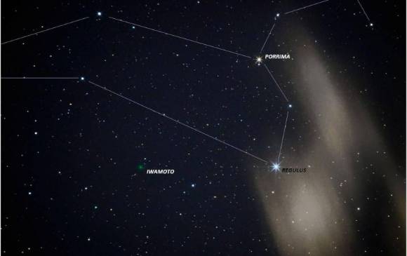 Ilustracio´n del cometa Iwamoto con respecto a Leo y su estrella Regulus. Foto vía EarthSky