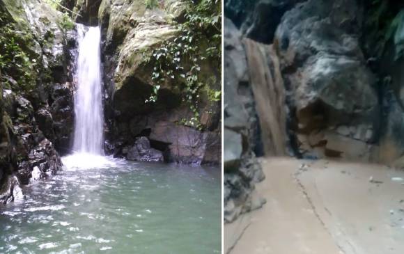 El antes y el después de una quebrada en el municipio de Zaragoza. FOTOS FREDY SALAZAR