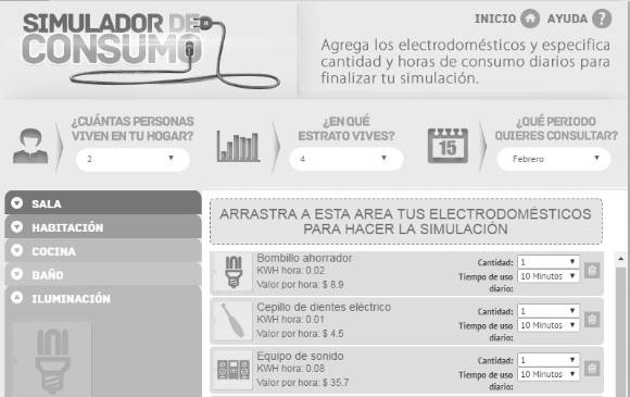 El simulador calcula el consumo dependiendo del estrato y la cantidad de personas por familia. FOTO Tomada de Internet.