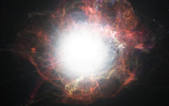 Ilustracio´n de una poderosa supernova, pero ¿qué fue lo que explotó esta vez? Foto ESO/M.Kornmesser