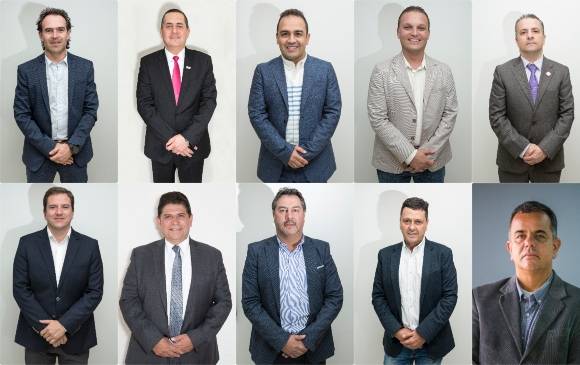 Federico Gutiérrez, alcalde de Medellín; Raúl Cardona, Envigado; León Mario Bedoya, Itagüí; Jhony García, La Estrella; Iván Alonso Montoya, Sabaneta; Vladimir Jaramillo, Girardota; César Suárez Mira, Bello; Edison García, Barbosa; Óscar Alberto Restrepo, Copacabana; y Carlos Durán, Caldas. Foto: EL COLOMBIANO.