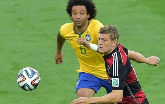 Marcelo y Toni Kroos se enfrentaron en el encuentro que Alemania le ganó 7-1 a Brasil en el Mundial del 2014. FOTO AFP