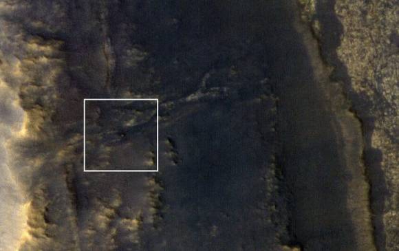 El robot Opportunity está en el centro del recuadro que tiene un área de 47 metros cuadrados. Foto Nasa