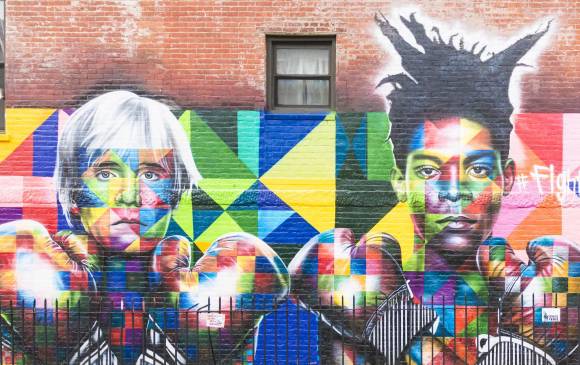 Mural en Nueva York con las imágenes de los artistas Andy Warhol y Jean-Michel Basquiat, hecho por el artista brasileño Eduardo Kobra. FOTO shutterstock