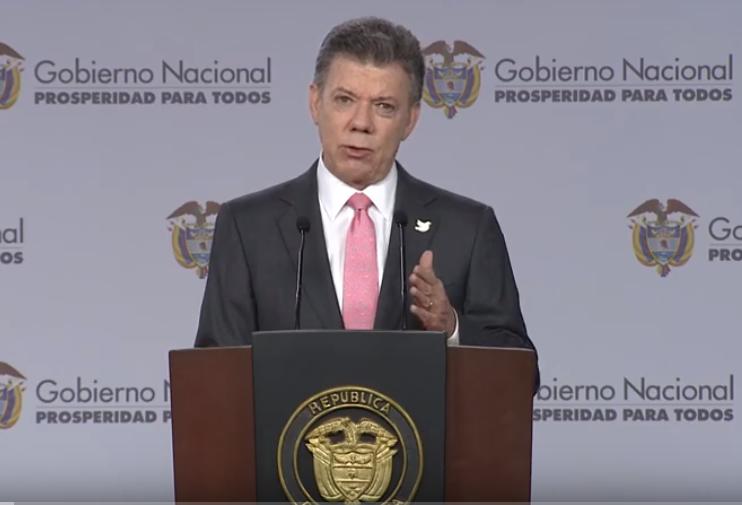 Juan Manuel Santos anunciando fase exploratoria de negociaciones con Eln. Foto: captura video Presidencia de la República. 