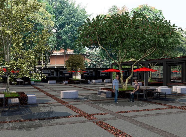 El parqueadero ubicado entre el bloque 12, el Museo Universitario y la Facultad de Artes pasaría a ser una de las zonas de comercio autorizado para estudiantes. FOTO cortesía-render