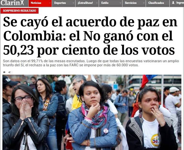 Resultado de imagen para Fotos del resultado del Plebiscito sobre los acuerdos de paz de Colombia