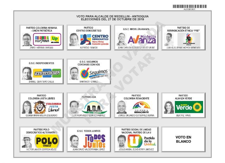 Estos son los tarjetones para votar a la Alcaldía y la Gobernación
