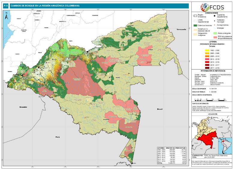 Mapa de la Fundación para la Conservación y el Desarrollo Sostenible que muestra las áreas que los ilegales tienen vetadas a funcionarios de Parques.