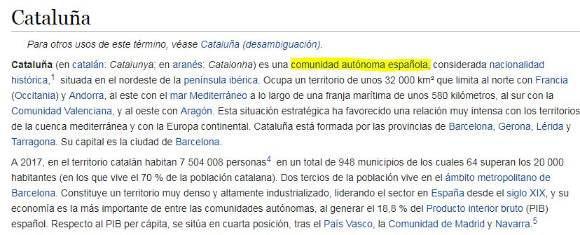 Cataluña, según Wikipedia en español.