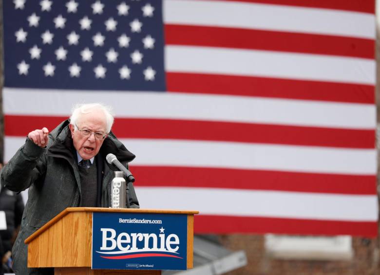 El senador Sanders en su discurso de lanzamiento de campaña hoy, en Nueva York. FOTO Reuters