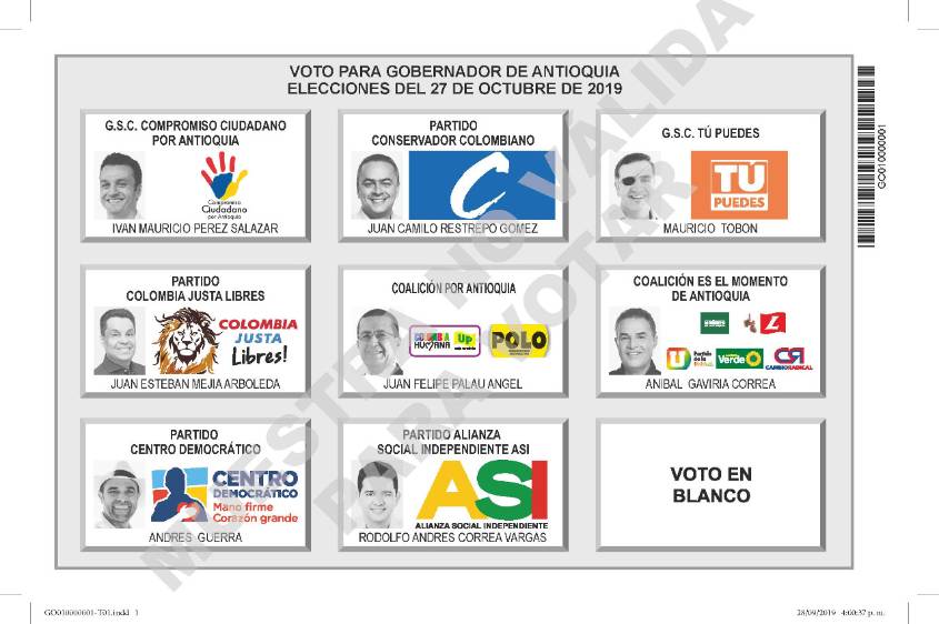 Estos son los tarjetones para votar a la Alcaldía y la Gobernación