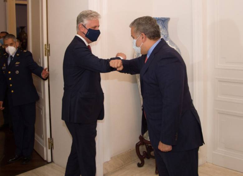 El asesor de Seguridad estadounidense, Robert O’Brien, y el presidente de Colombia, Iván Duque. FOTO Cortesía Presidencia