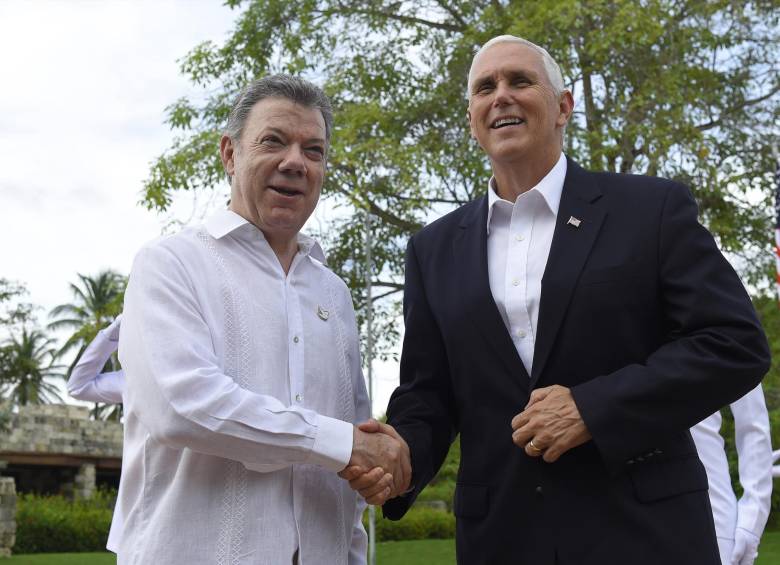 El presidente Santos se reunió con el vicepresidente de EE.UU, Mike Pence, quien estará en el país hasta hoy. FOTO Presidencia