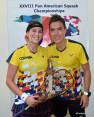En acción, los colombianos durante la final de parejas mixtas. Lograron el oro. FOTO cortesía fedesquash